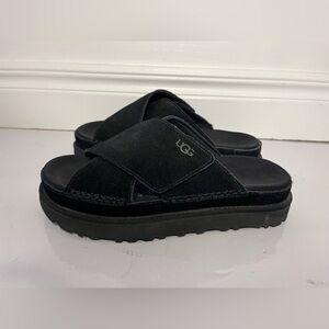 UGG Women’s Size 7 Goldenstar Criss Cross Black Suede Slide Sandals Slip On Uggs